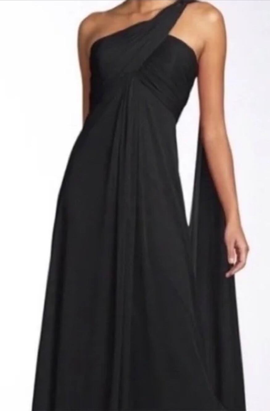 ALEX EVENINGS Women's Size 6 Black Dress One Shoulder Chiffon Maxi Flowing NWT